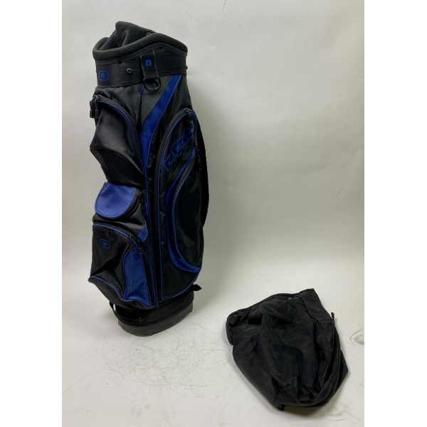 Used OGIO 8-Way Golf Bag Cart/Carry Black/Blue Rainhood and Strap Included