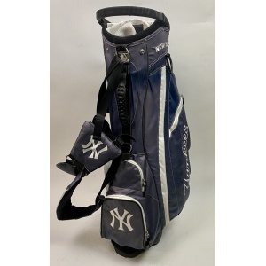 Used MLB New York Yankees Golf Cart/Carry Stand Bag 14-Way Black Dual Straps w/ Rainhood