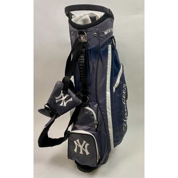 Used MLB New York Yankees Golf Cart/Carry Stand Bag 14-Way Black Dual Straps w/ Rainhood