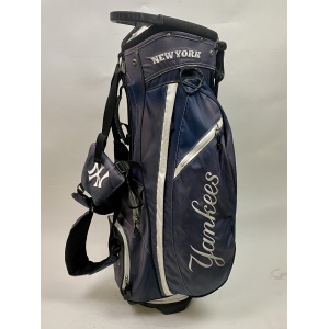 Used MLB New York Yankees Golf Cart/Carry Stand Bag 14-Way Black Dual Straps w/ Rainhood