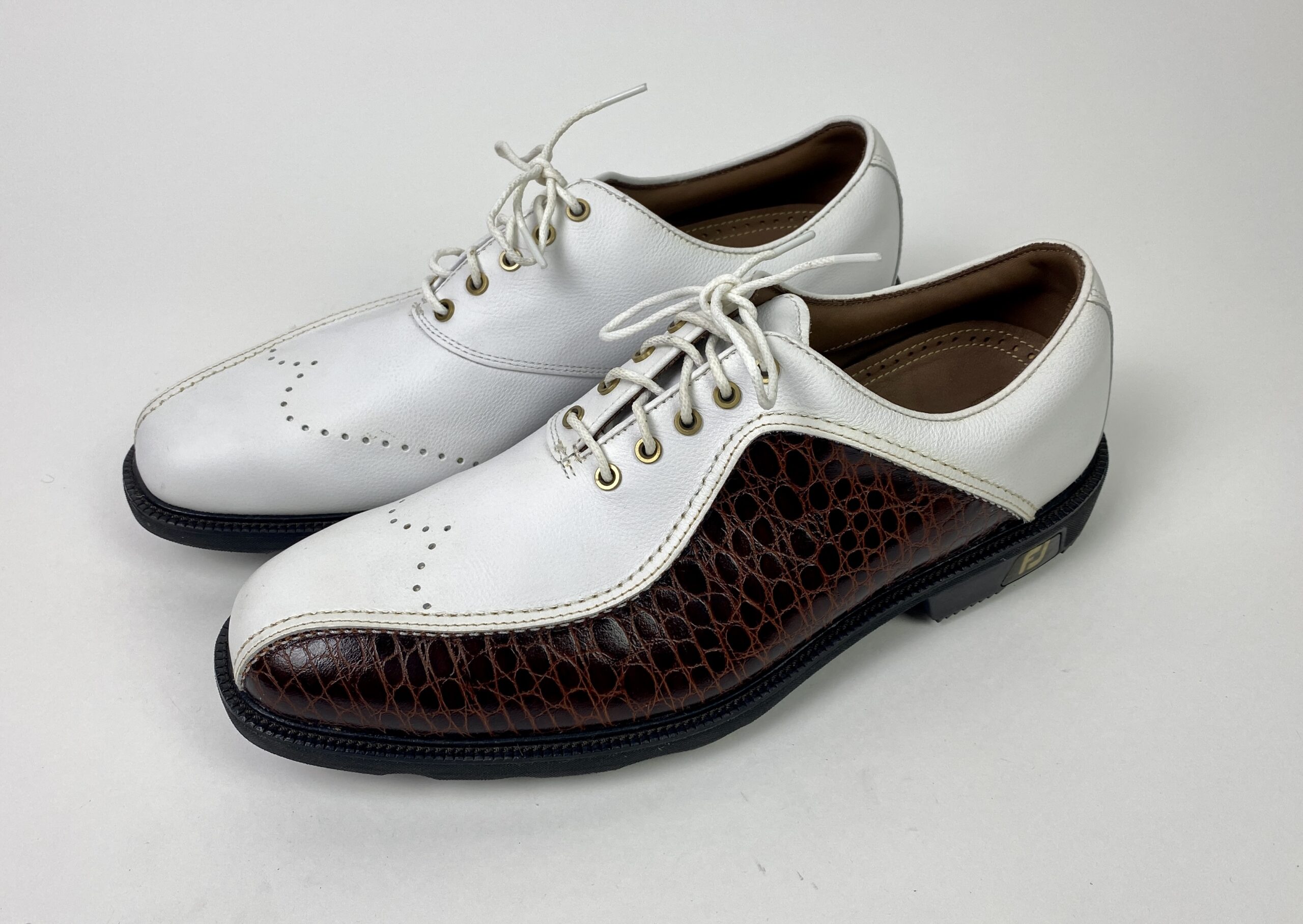 FOOTJOY FJ ICON ゴルフシューズ ホワイト/ブラウン Used FootJoy ICON Mens 9.5 M Leather Golf Shoes Wing Tip White