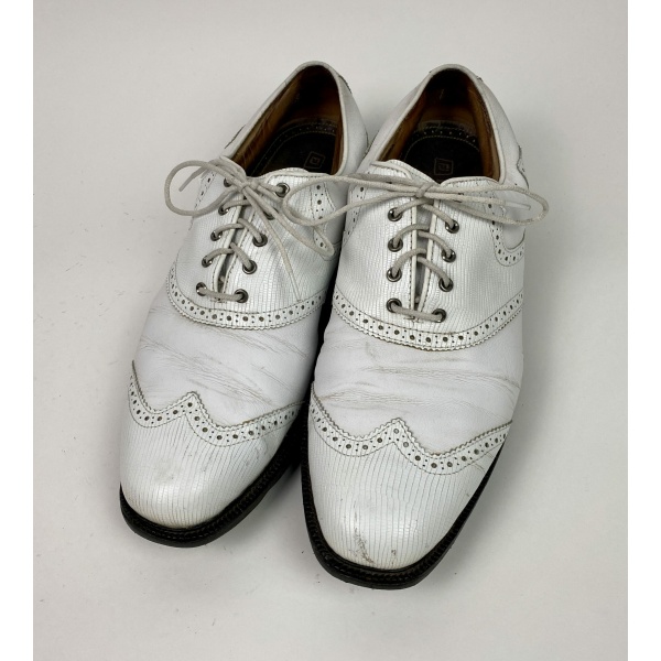 Used FootJoy ICON Mens 11 Leather Golf Shoes Wing Tip White 52104 Custom PR SwingPoint Golf