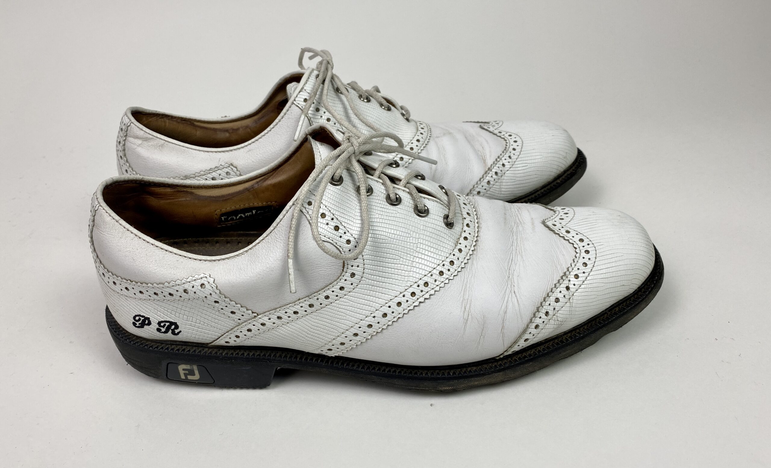 Used FootJoy ICON Mens 11 Leather Golf Shoes Wing Tip White 52104 Custom PR SwingPoint Golf