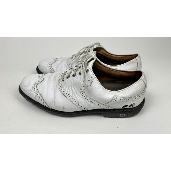 Used FootJoy ICON Mens 11 Leather Golf Shoes Wing Tip White 52104 Custom PR SwingPoint Golf