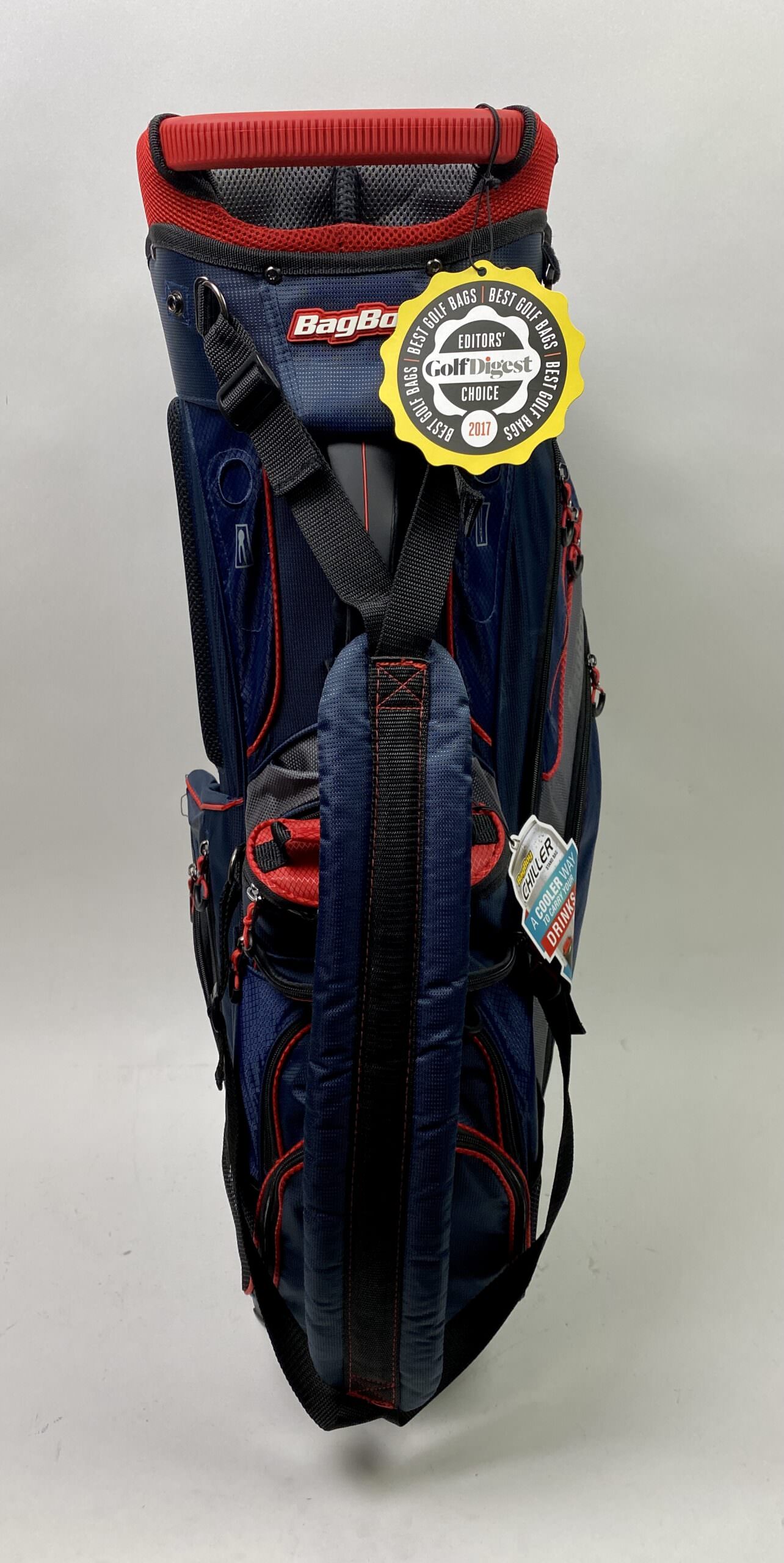 New Bag Boy Golf Chiller Hybrid 14Way Stand Bag Cart/Carry Red/Blue