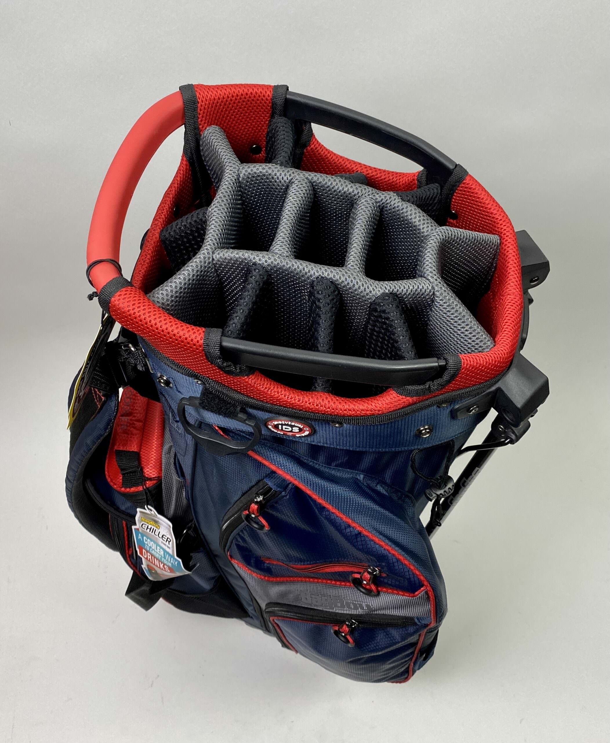 New Bag Boy Golf Chiller Hybrid 14Way Stand Bag Cart/Carry Red/Blue