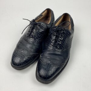 Used FootJoy ICON Mens Size US 11  Golf Shoes Black Croc & Leather Wing Tip