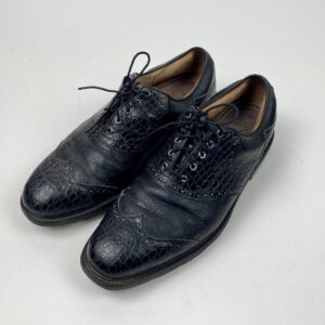 Used FootJoy ICON Mens Size US 11  Golf Shoes Black Croc & Leather Wing Tip