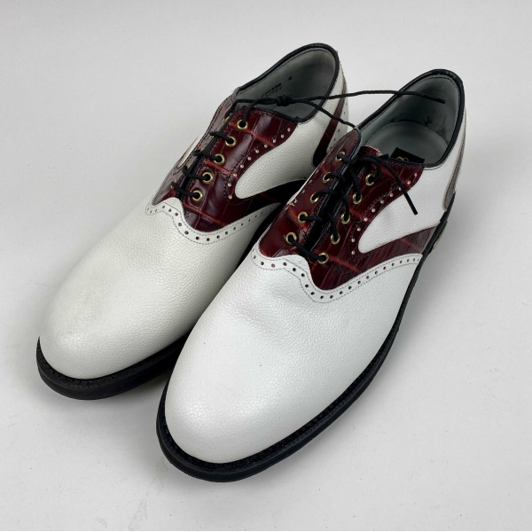 New FootJoy Classics Tour Mens 11 1/2 D Red Croc and White Leather Golf Shoes