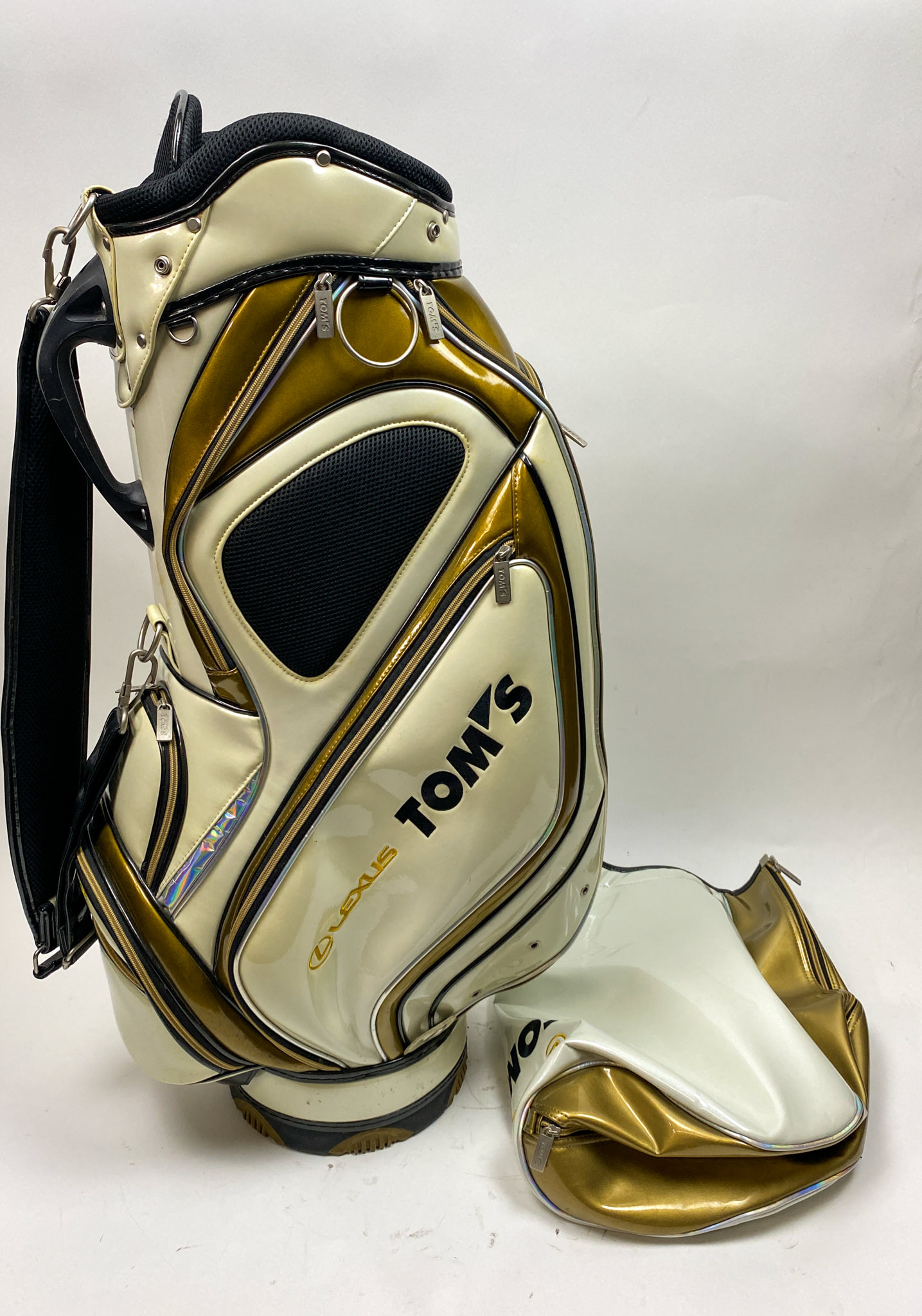 Used Lexus Logo Tom's Golf Staff Bag Tan 6 Dividers with Rainhood
