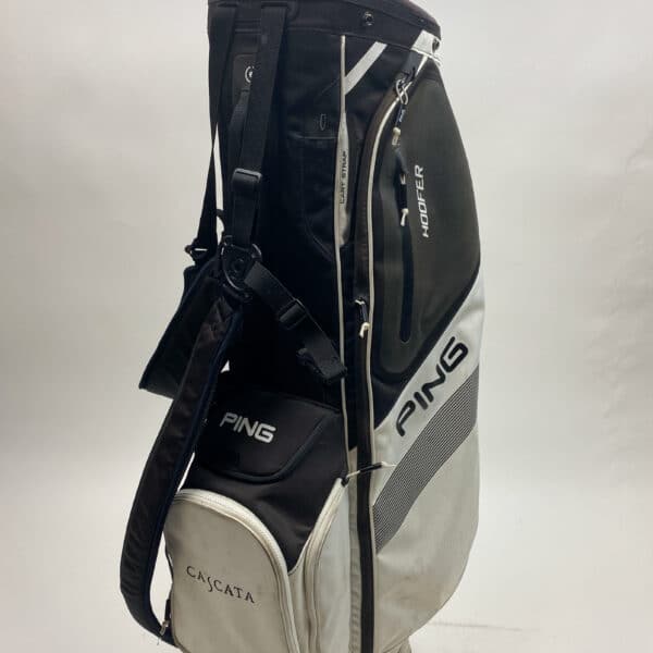 Ping Hoofer Golf Cart/Carry Stand Bag 5-Way Divided White W/ Straps & Rainhood