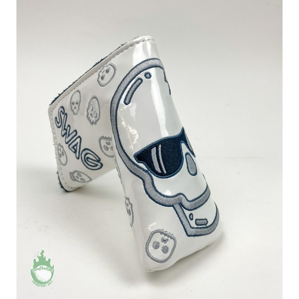 Used Swag Golf White & Silver Skull Blade Cover Putter Headcover Magnet Closure