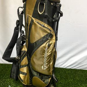 Used TaylorMade Cart Carry Stand Golf Bag 7-way Black/Gold Rainhood Ships Free