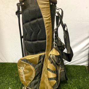 Used TaylorMade Cart Carry Stand Golf Bag 7-way Black/Gold Rainhood Ships Free