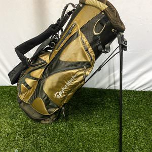 Used TaylorMade Cart Carry Stand Golf Bag 7-way Black/Gold Rainhood Ships Free