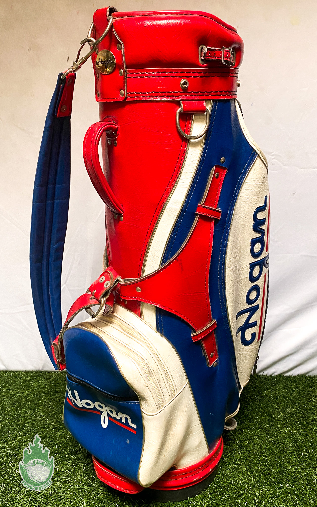 Ben Hogan red white blue 6-way cart bag Vinyl & good Leather