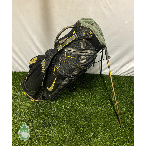 Used Black Yellow Nike Sasquatch Golf Stand Bag 14 Way With Strap Rainhood SwingPoint Golf