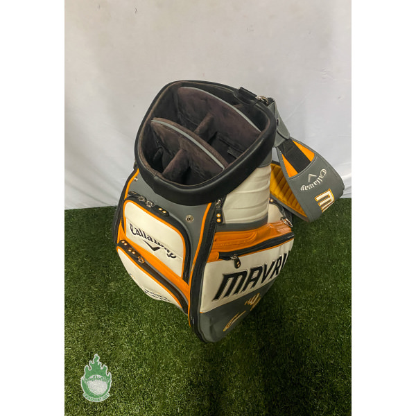 Used Callaway Mavrik Tour Staff Golf Cart Carry Bag White/Orange