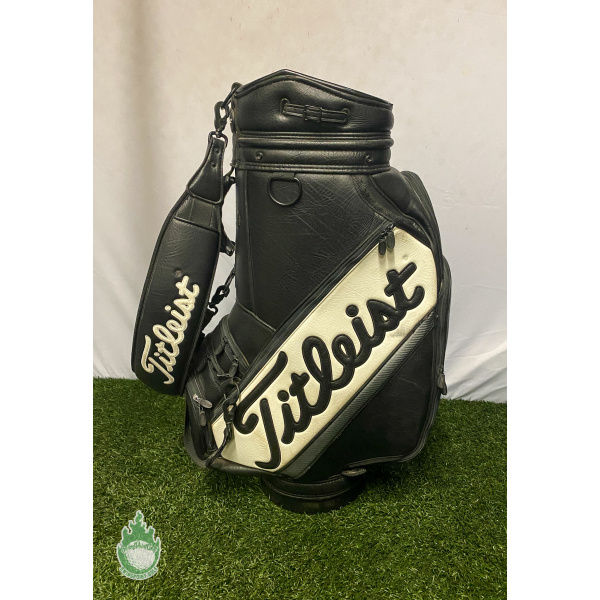 Vintage Retro Titleist Staff Cart Golf Bag Black & White Faux Leather 6 newest Slot