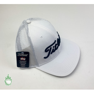 Titleist Pro V1 Hat Tour Mesh Snapback Performance Golf White w Black Lettering