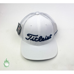 Titleist Pro V1 Hat Tour Mesh Snapback Performance Golf White w Black Lettering
