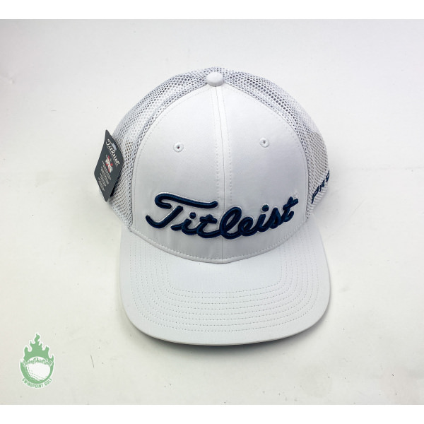 Titleist Pro V1 Hat Tour Mesh Snapback Performance Golf White w Black Lettering