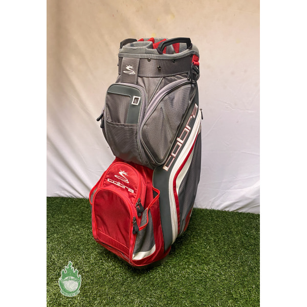 Used Cobra 14-Way Golf Cart/Carry Bag Gray/Red Rainhood & Strap Included
