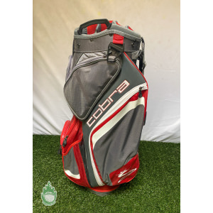 Used Cobra 14-Way Golf Cart/Carry Bag Gray/Red Rainhood & Strap Included