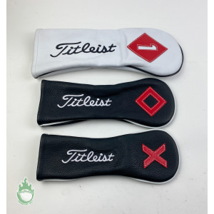Used Titleist White & Black Leather Headcover Set Driver, Fairway & Hybrid