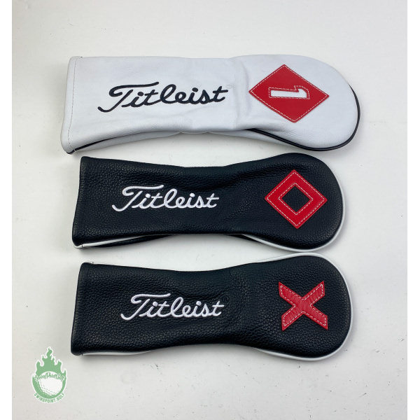 Used Titleist White & Black Leather Headcover Set Driver, Fairway & Hybrid