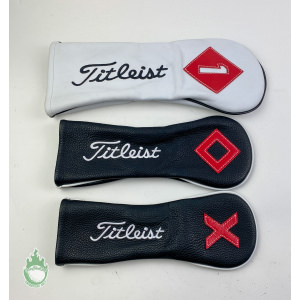 Used Titleist White & Black Leather Headcover Set Driver, Fairway & Hybrid