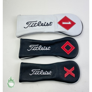 Used Titleist White & Black Leather Headcover Set Driver, Fairway & Hybrid