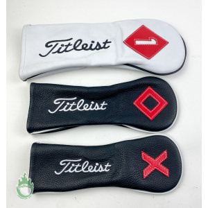 Used Titleist White & Black Leather Headcover Set Driver, Fairway & Hybrid