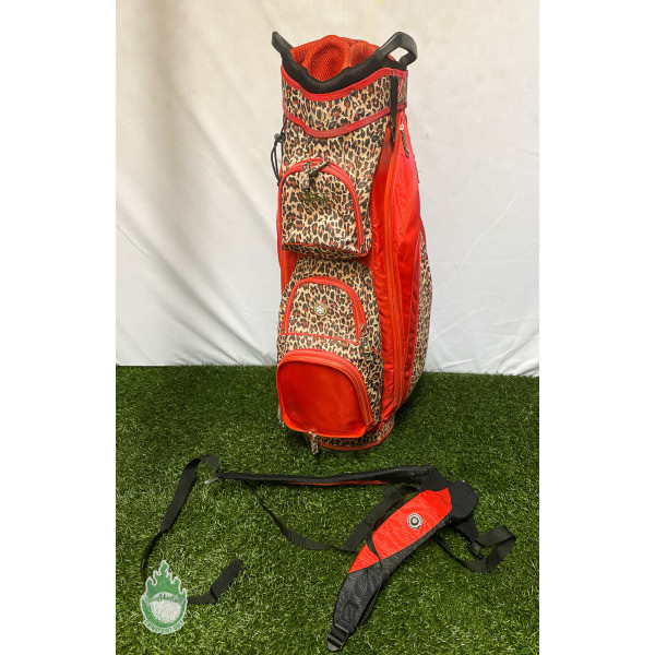 Used Glove It Ladies Golf Cart/Carry Bag 15-Way Black/Red Leopard