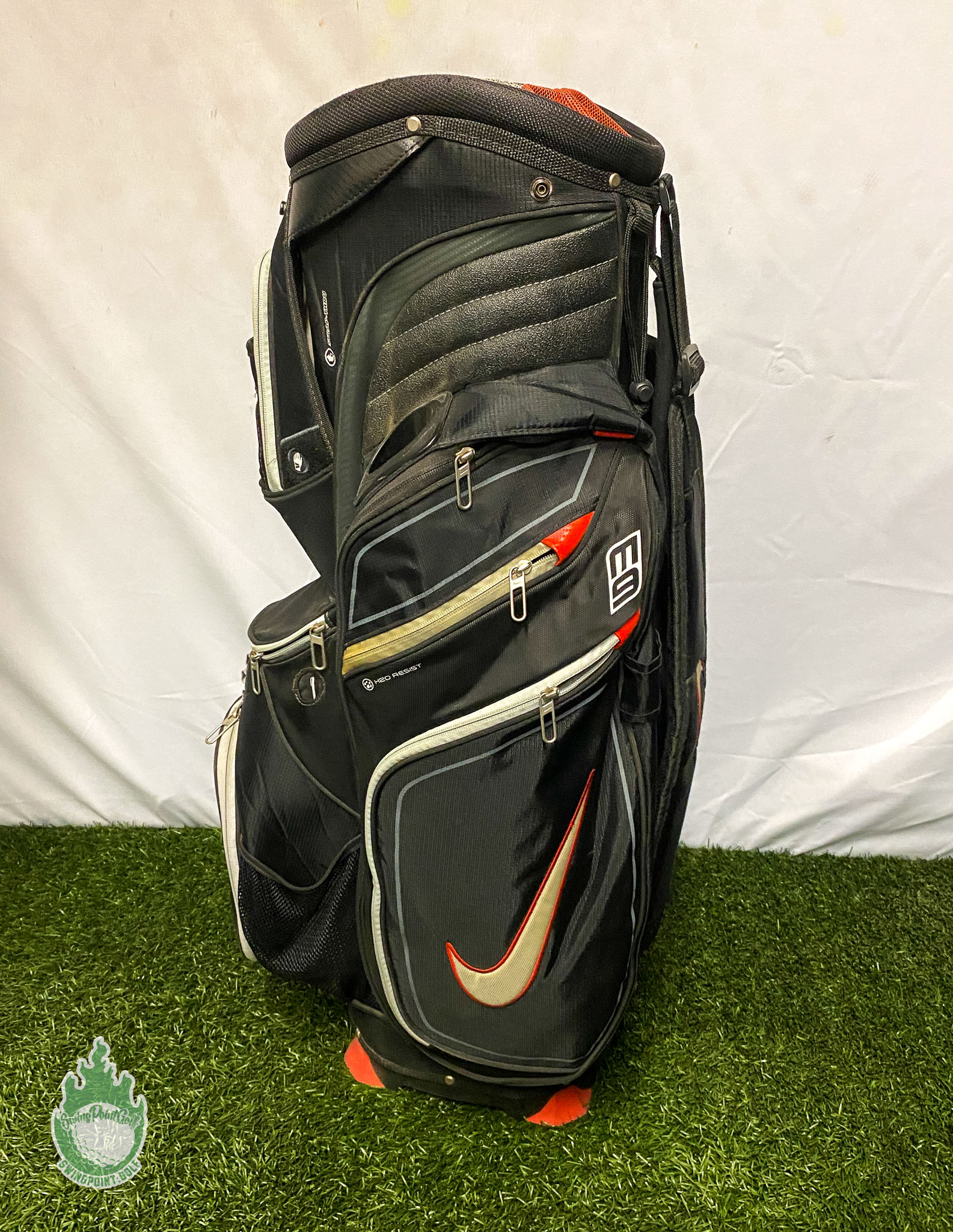 Used Nike M9 Golf 14 Way Cart Carry Golf Bag Black Red With Rainhood SwingPoint Golf