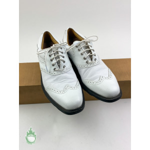 Used FootJoy ICON Mens 8.5 M Leather Golf Shoes Wing Tip White Tour Piercy