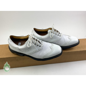 Used FootJoy ICON Mens 8.5 M Leather Golf Shoes Wing Tip White Tour Piercy