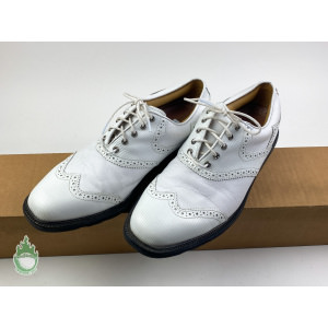 Used FootJoy ICON Mens 8.5 M Leather Golf Shoes Wing Tip White Tour Piercy