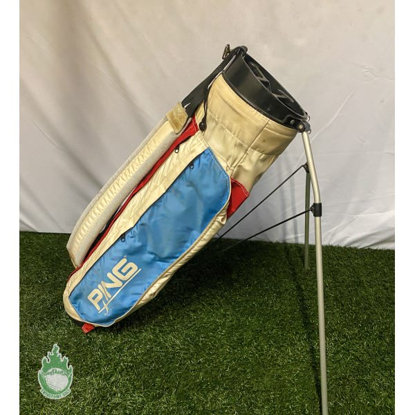Ping Vintage Golf Carry Lightweight Stand Bag 4 Way Divided White Red Ping Vintage Golf Carry Lightweight Stand Bag 4 Way Divided White Red