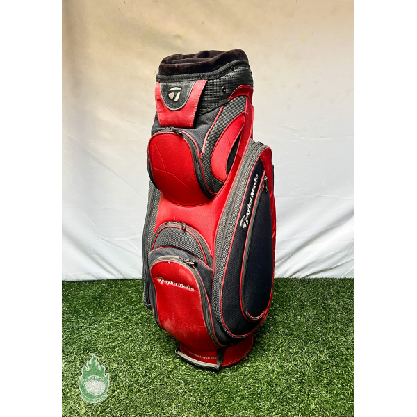 Used TaylorMade Cart Carry Golf Bag 6-way Red with Rainhood Ships