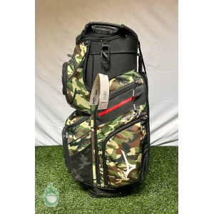 New 2022 Mizuno BR-D4C Cart Bag - 14 Way Camo/Black/Red w/ Rainhood & Strap