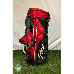 Used Titleist Golf Cart/Carry Stand Bag 7-Way Divided Black & Red Dual Straps