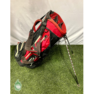 Used Titleist Golf Cart/Carry Stand Bag 7-Way Divided Black & Red Dual Straps