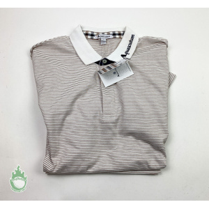 NWT Aquascutum Men's Brown Striped Polo Shirt Size: Large Adam Scott Logo