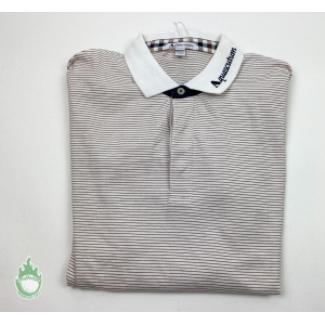 NWT Aquascutum Men's Brown Striped Polo Shirt Size: Large Adam Scott Logo