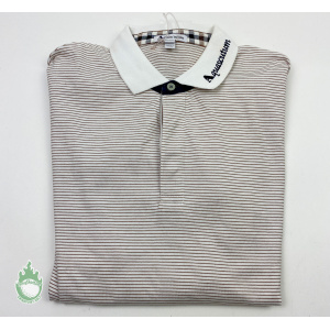 NWT Aquascutum Men's Brown Striped Polo Shirt Size: Large Adam Scott Logo