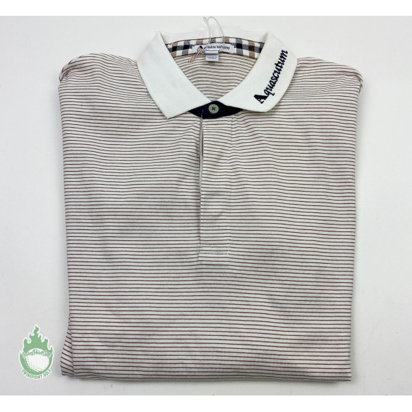 NWT Aquascutum Men's Brown Striped Polo Shirt Size: Large Adam Scott Logo