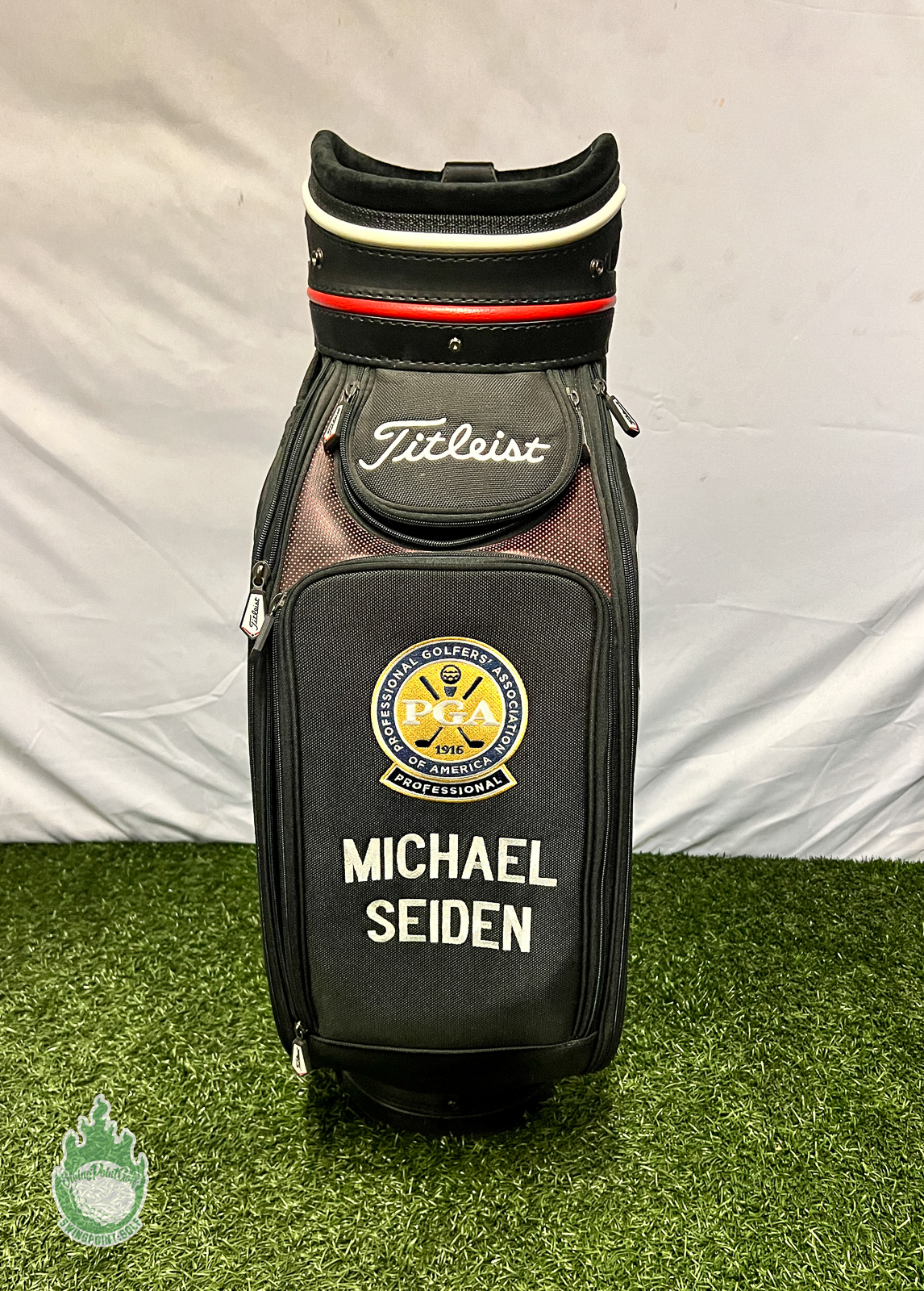 Used Titleist 6 Way Staff Golf Bag Black Name Embroidered Swingpoint 