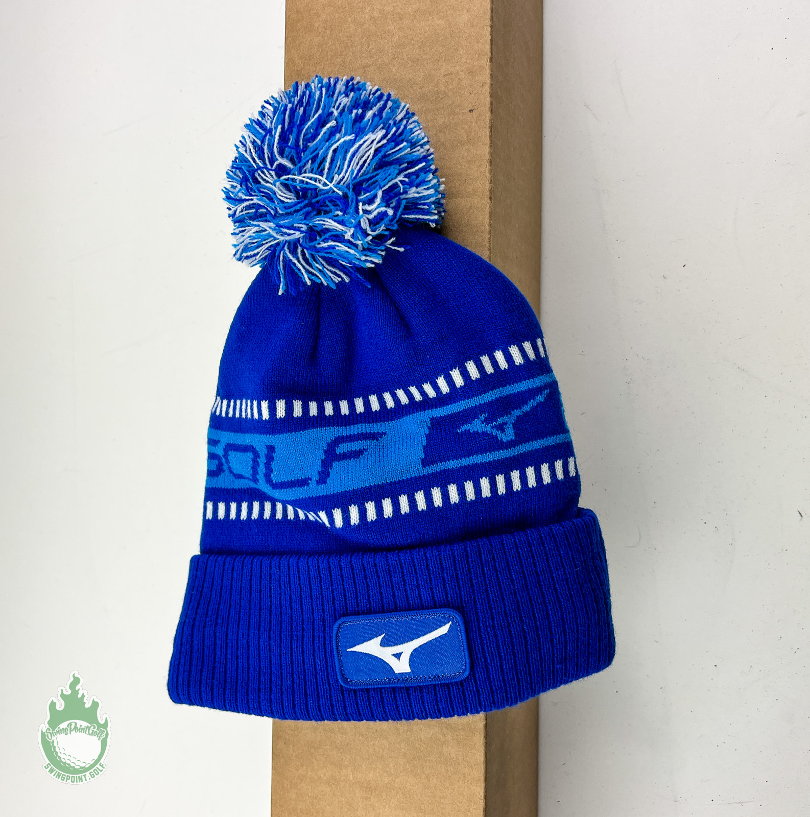 New w/ Tags Mizuno Tour Knit Pom Winter Hat Beanie Blue Fleece