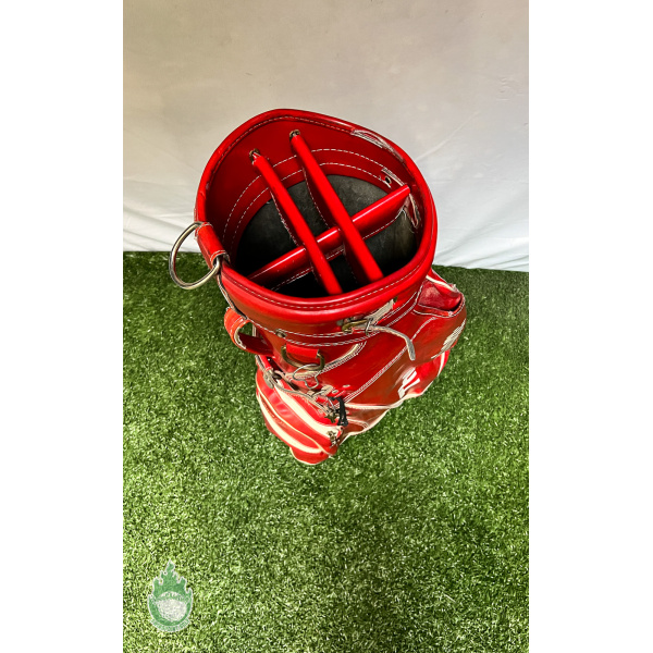 Vintage Leather Arnold Palmer Red Cart Golf Bag THE AXIOM Vintage Leather Arnold Palmer Red Cart Golf Bag THE AXIOM